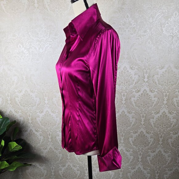 Body by Victoria Sz Small Fuchsia Silk Button Down Shirt Turnback Cuff Long Slv - Picture 4 of 16